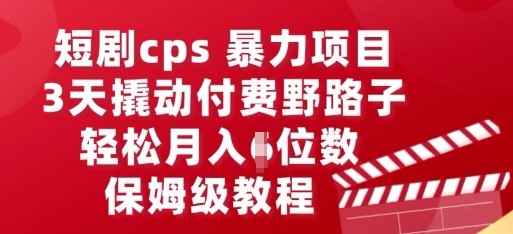 短剧cps暴力项目，3天撬动付费野路子，有人偷偷月入五位数，保姆级教程-青年云网创—高质量项目商城