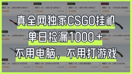 真全网独家CSGO挂G,单日捡漏1k+【揭秘】-青年云网创—高质量项目商城